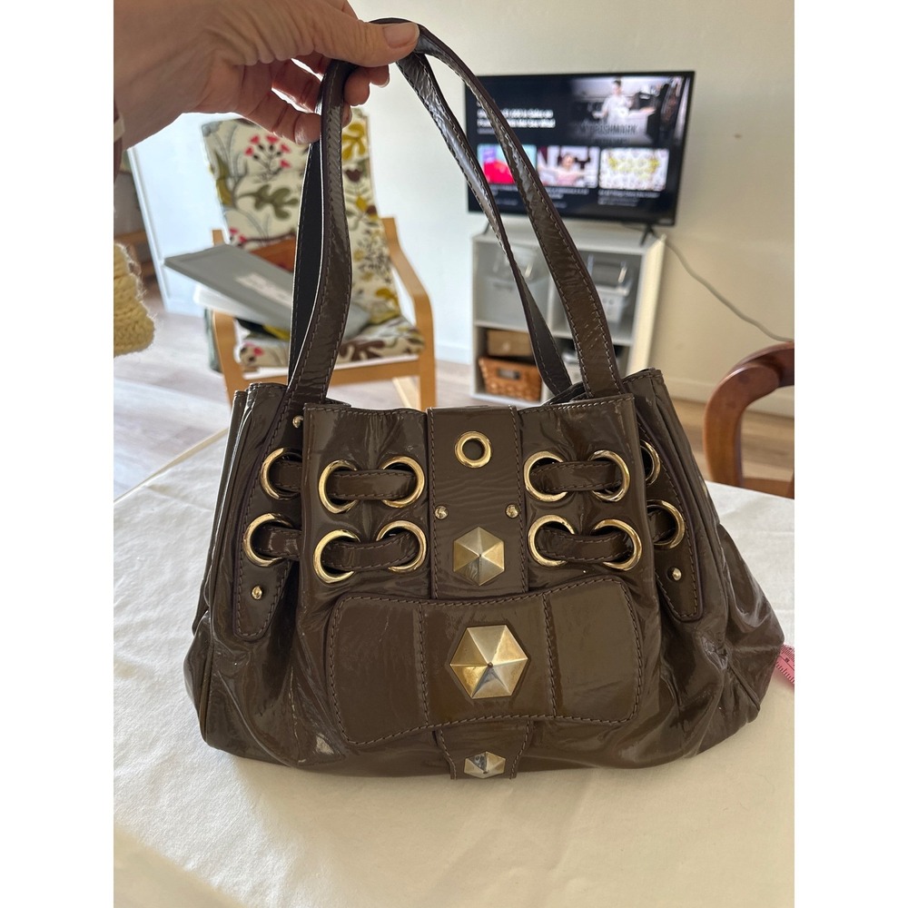 Jimmy Choo Ramona Shoulder Bag Taupe/Brown Patent Leather Made in Italy - Picture 3 of 15